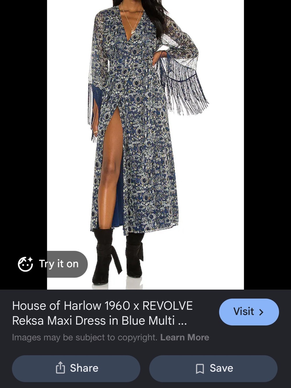House of Harlow 1960 Navy Blue Multi Paisley Fringe Maxi Dress